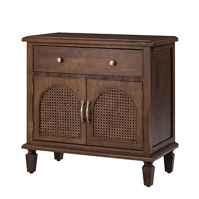 Walnut Arched Faux Rattan Door Nightstand