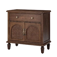 Walnut Arched Faux Rattan Door Nightstand