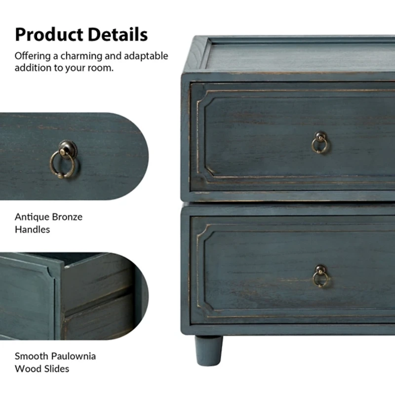 Blue 2-Drawer Nicola Nightstand