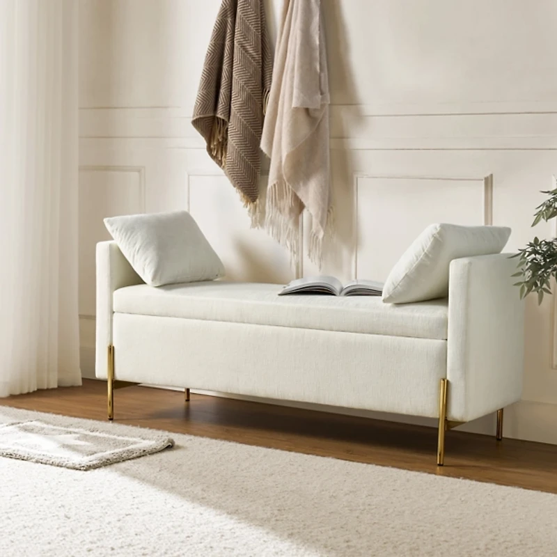 Ivory Velvet Arrigo Storage Bench