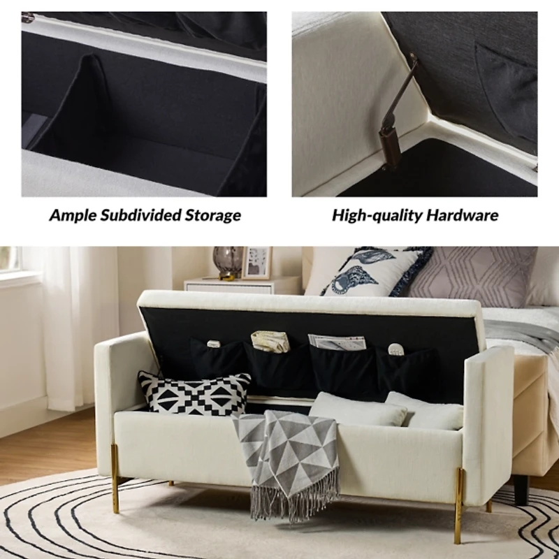 Ivory Velvet Arrigo Storage Bench
