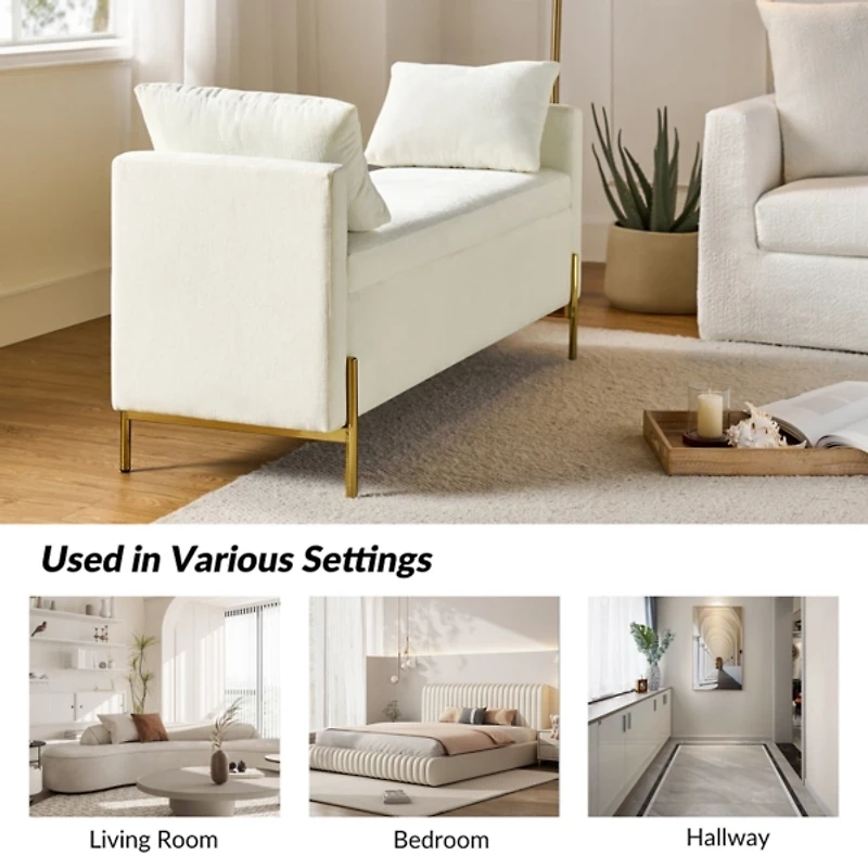 Ivory Velvet Arrigo Storage Bench