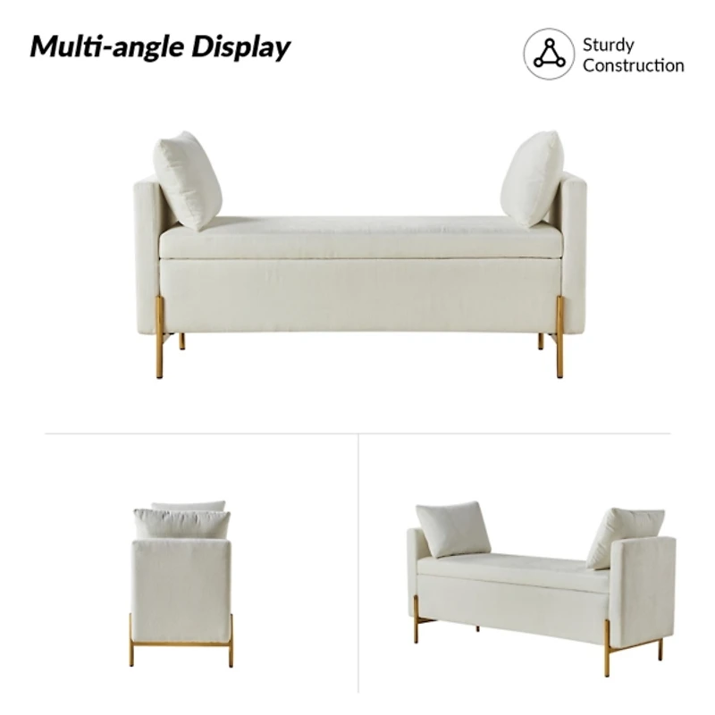 Ivory Velvet Arrigo Storage Bench