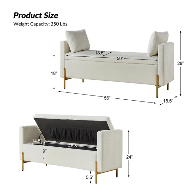 Ivory Velvet Arrigo Storage Bench