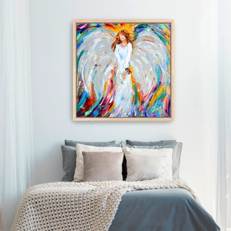 Angel with Roses Framed Canvas Art Print, 40x40