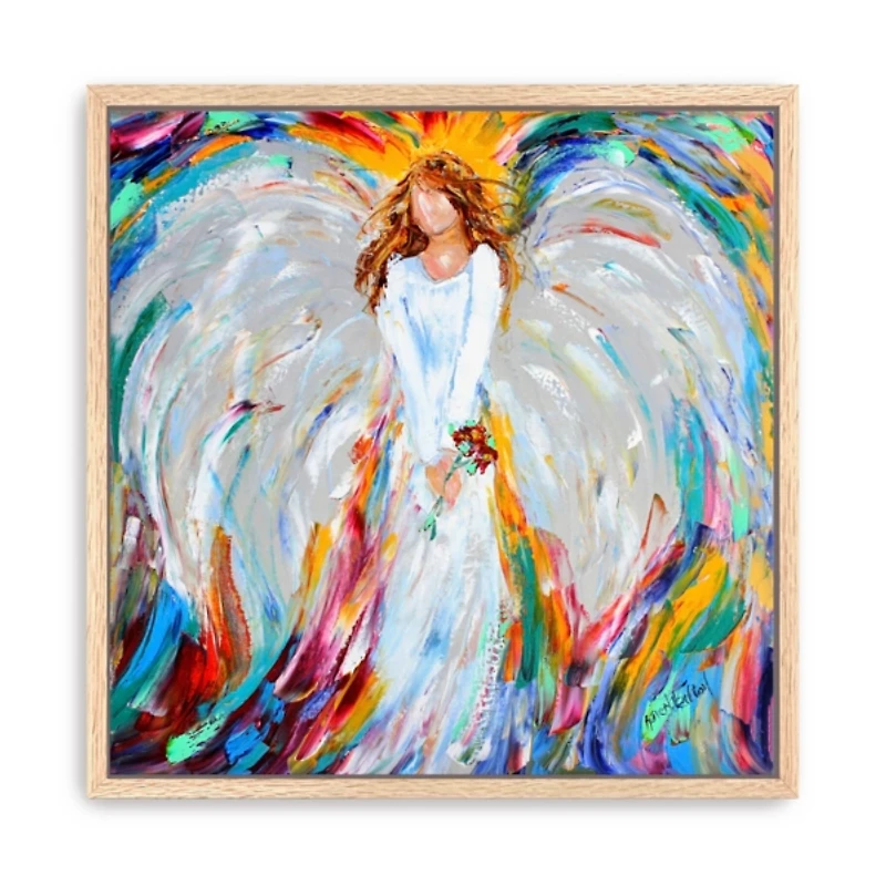 Angel with Roses Framed Canvas Art Print, 40x40