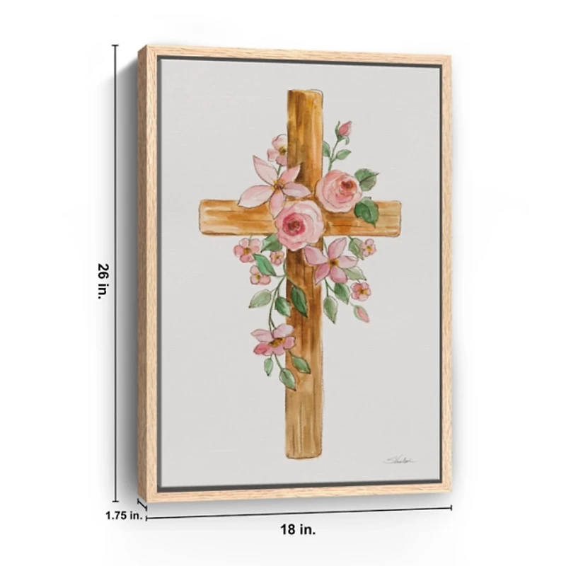 Blush Floral Cross Framed Canvas Art Print