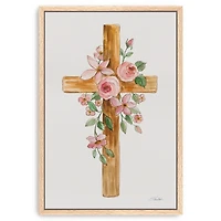 Blush Floral Cross Framed Canvas Art Print