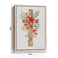 Pink Floral Cross Framed Canvas Art Print