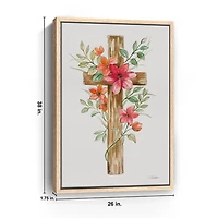 Pink Floral Cross Framed Canvas Art Print, 26x38