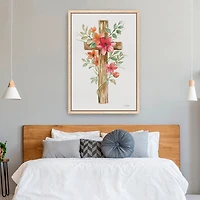 Pink Floral Cross Framed Canvas Art Print, 32x48