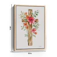 Pink Floral Cross Framed Canvas Art Print, 32x48