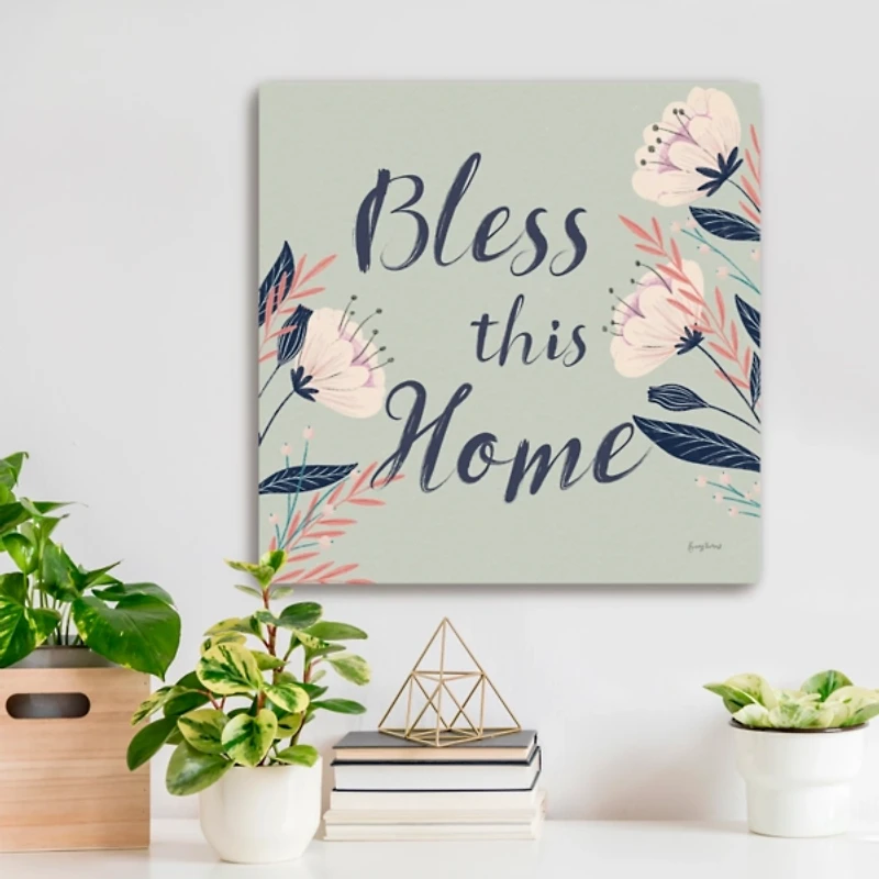 Bless This Home Floral Canvas Wall Plaque