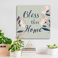 Bless This Home Floral Canvas Wall Plaque