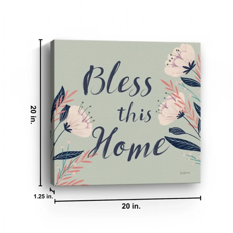 Bless This Home Floral Canvas Wall Plaque