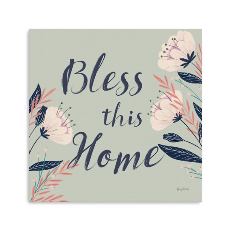 Bless This Home Floral Canvas Wall Plaque