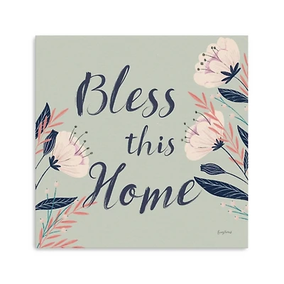 Bless This Home Floral Canvas Wall Plaque