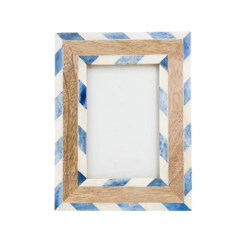 Blue Chevron Bone and Wood Picture Frame