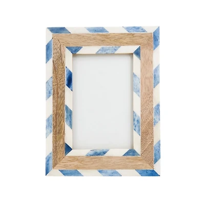 Blue Chevron Bone and Wood Picture Frame