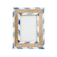 Blue Chevron Bone and Wood Picture Frame