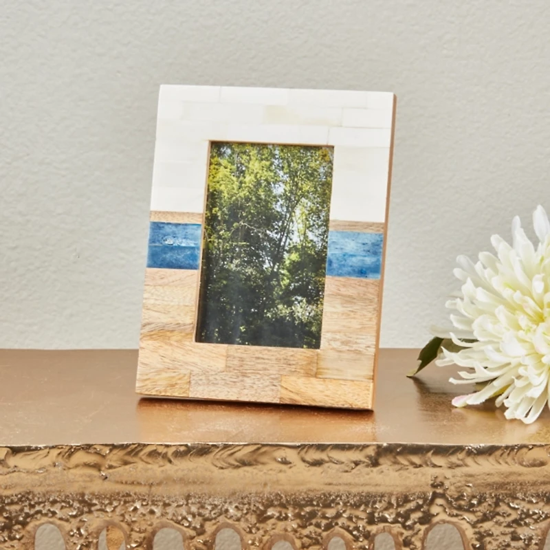 Blue Wood & Bone Picture Frame