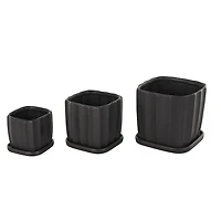 Matte Black Ceramic Ribbed Planters, Set of 3