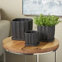 Matte Black Ceramic Ribbed Planters, Set of 3