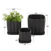 Matte Black Ceramic Ribbed Planters, Set of 3