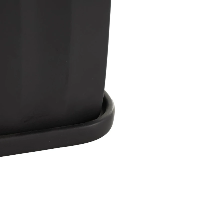 Matte Black Ceramic Ribbed Planters, Set of 3