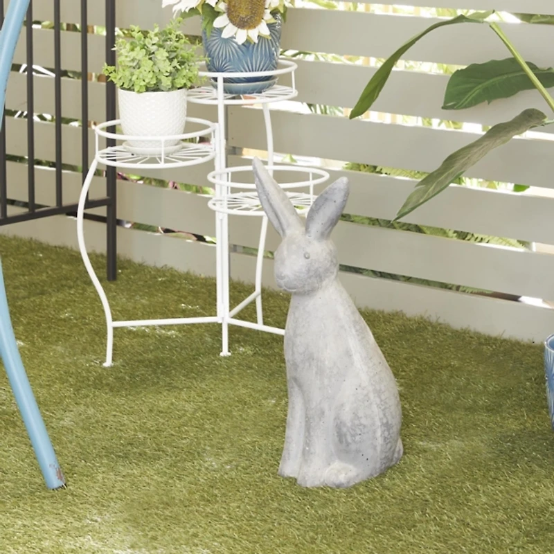 Gray Speckled Rabbit Garden Statue