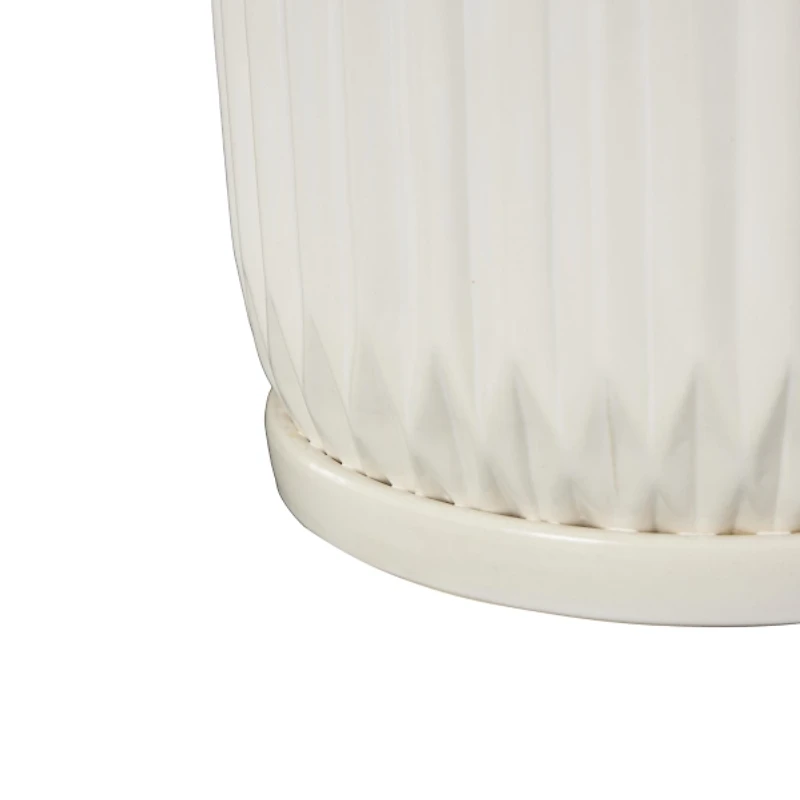 White Ceramic Ribbed Round Planters, Set of 3