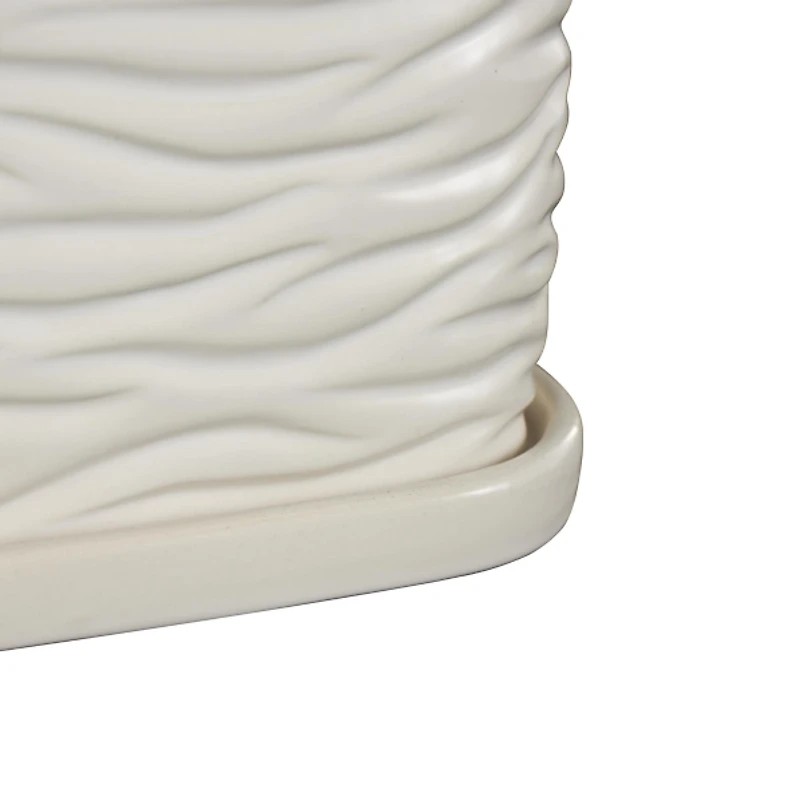 Square White Ceramic Wavy Planters, Set of 3