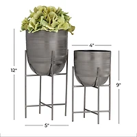 Silver Textured Metal Dome Planters, Set of 2