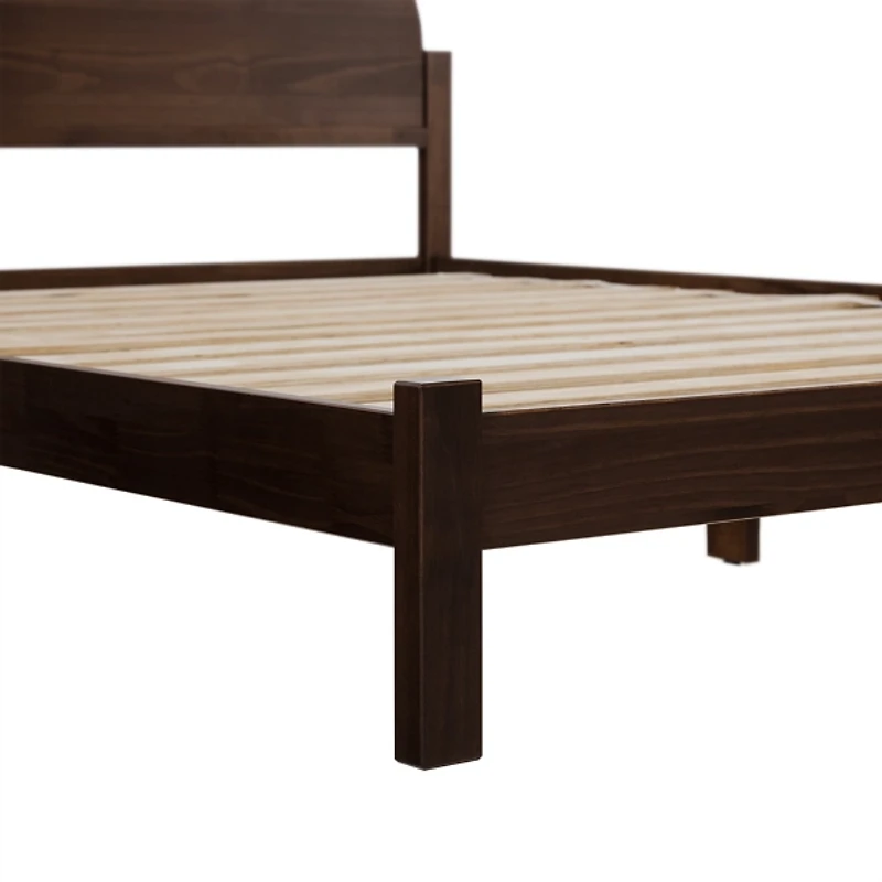 Walnut Curved Headboard Wood Queen Bed