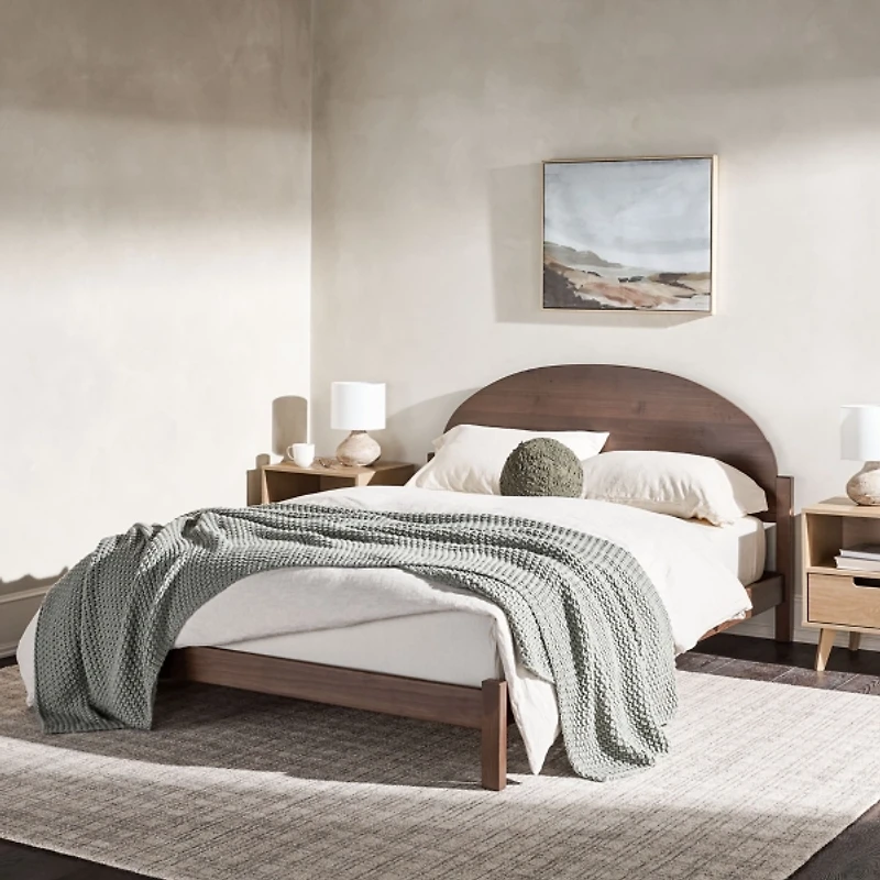 Walnut Curved Headboard Wood Queen Bed