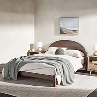 Walnut Curved Headboard Wood Queen Bed