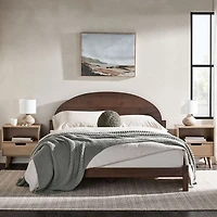 Walnut Curved Headboard Wood Queen Bed