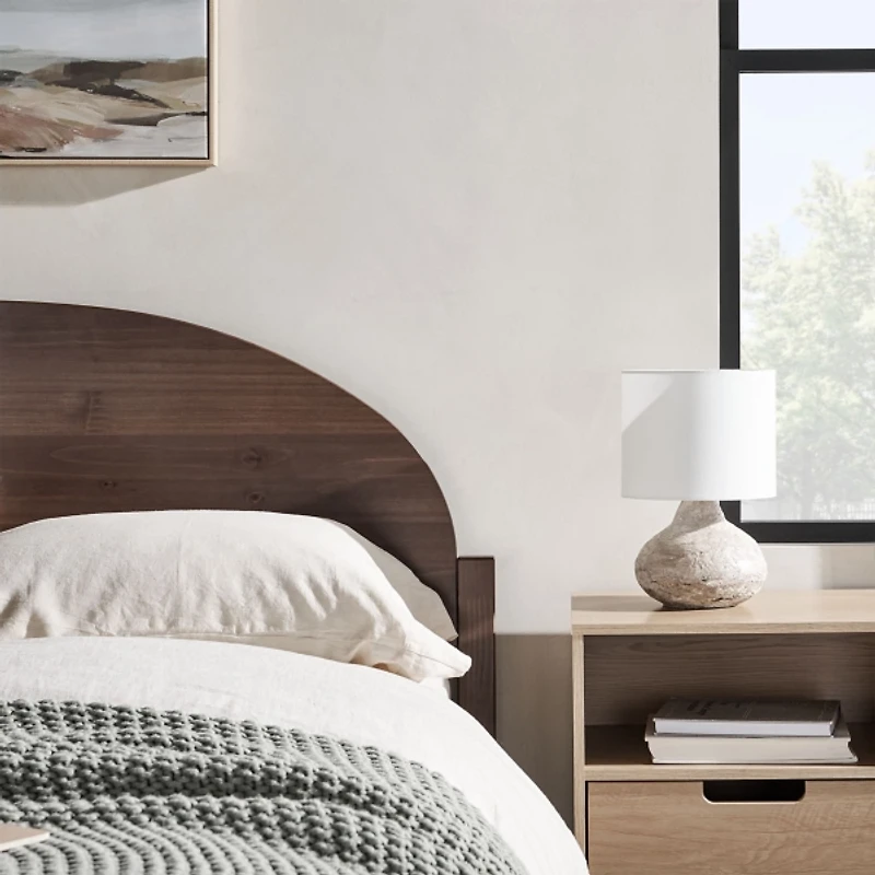 Walnut Curved Headboard Wood Queen Bed