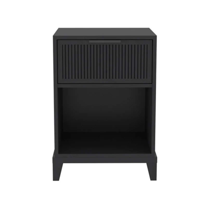 Black Wood Reeded Storage Nightstand