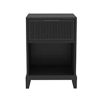 Black Wood Reeded Storage Nightstand