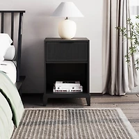 Black Wood Reeded Storage Nightstand