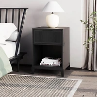 Black Wood Reeded Storage Nightstand