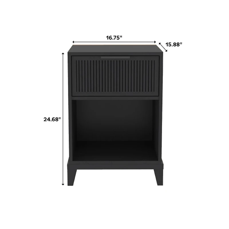 Black Wood Reeded Storage Nightstand