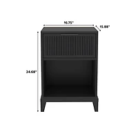 Black Wood Reeded Storage Nightstand