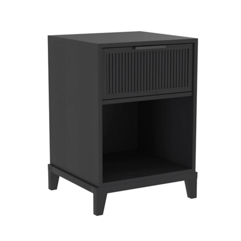 Black Wood Reeded Storage Nightstand