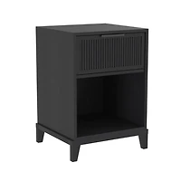 Black Wood Reeded Storage Nightstand