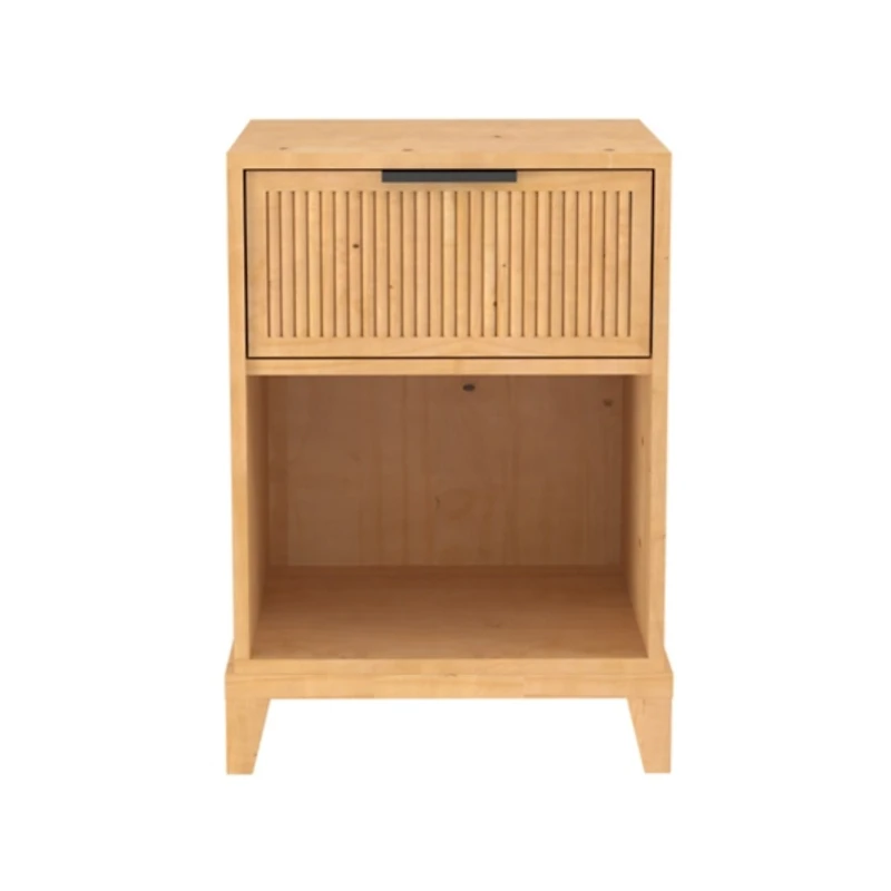 Natural Wood Reeded Storage Nightstand