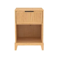 Natural Wood Reeded Storage Nightstand