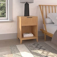Natural Wood Reeded Storage Nightstand