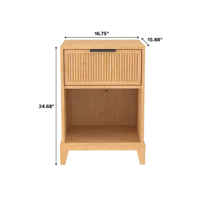 Natural Wood Reeded Storage Nightstand